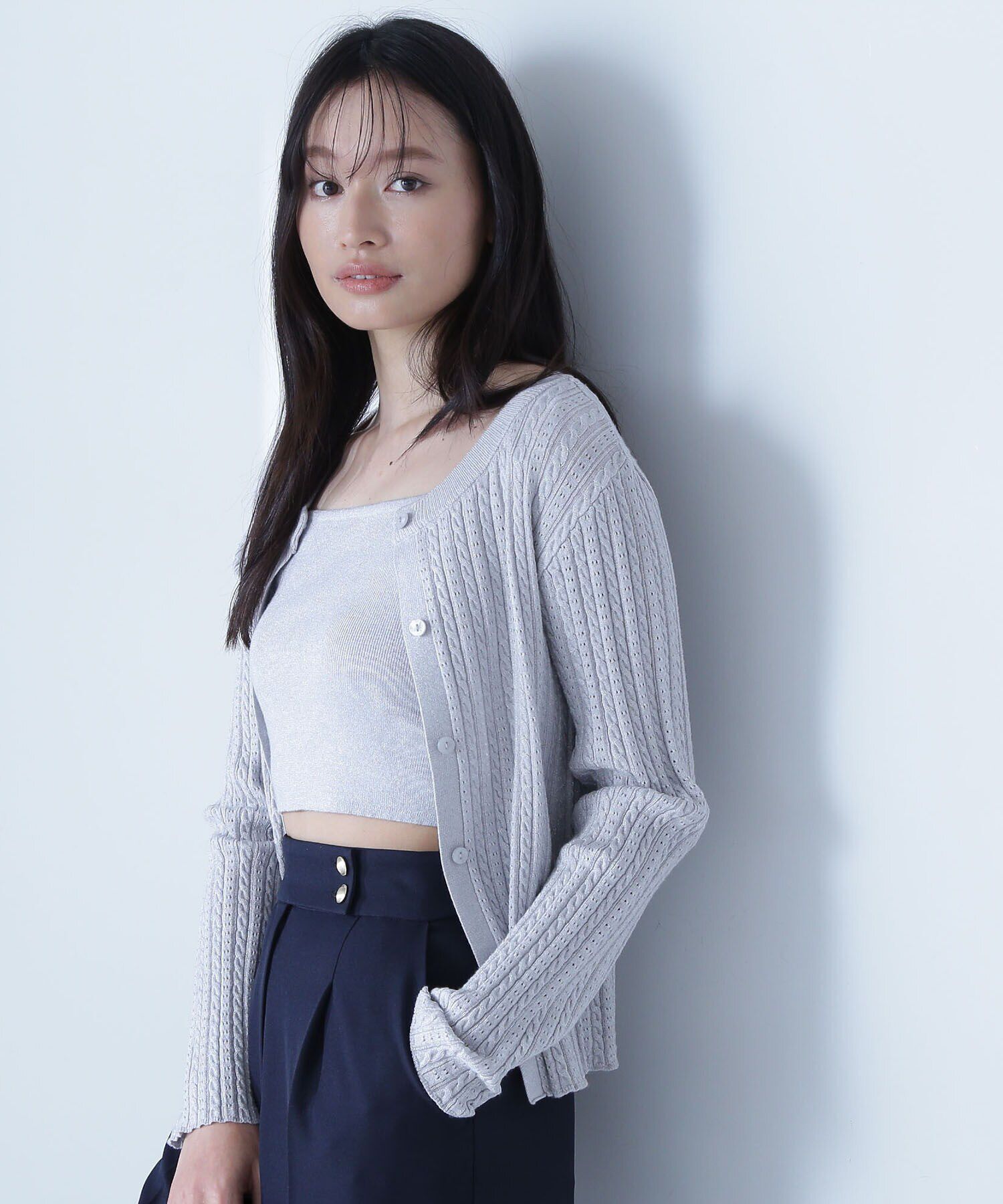  「ラメケーブルカーデ＆ビスチェ」|ニット・セーター|