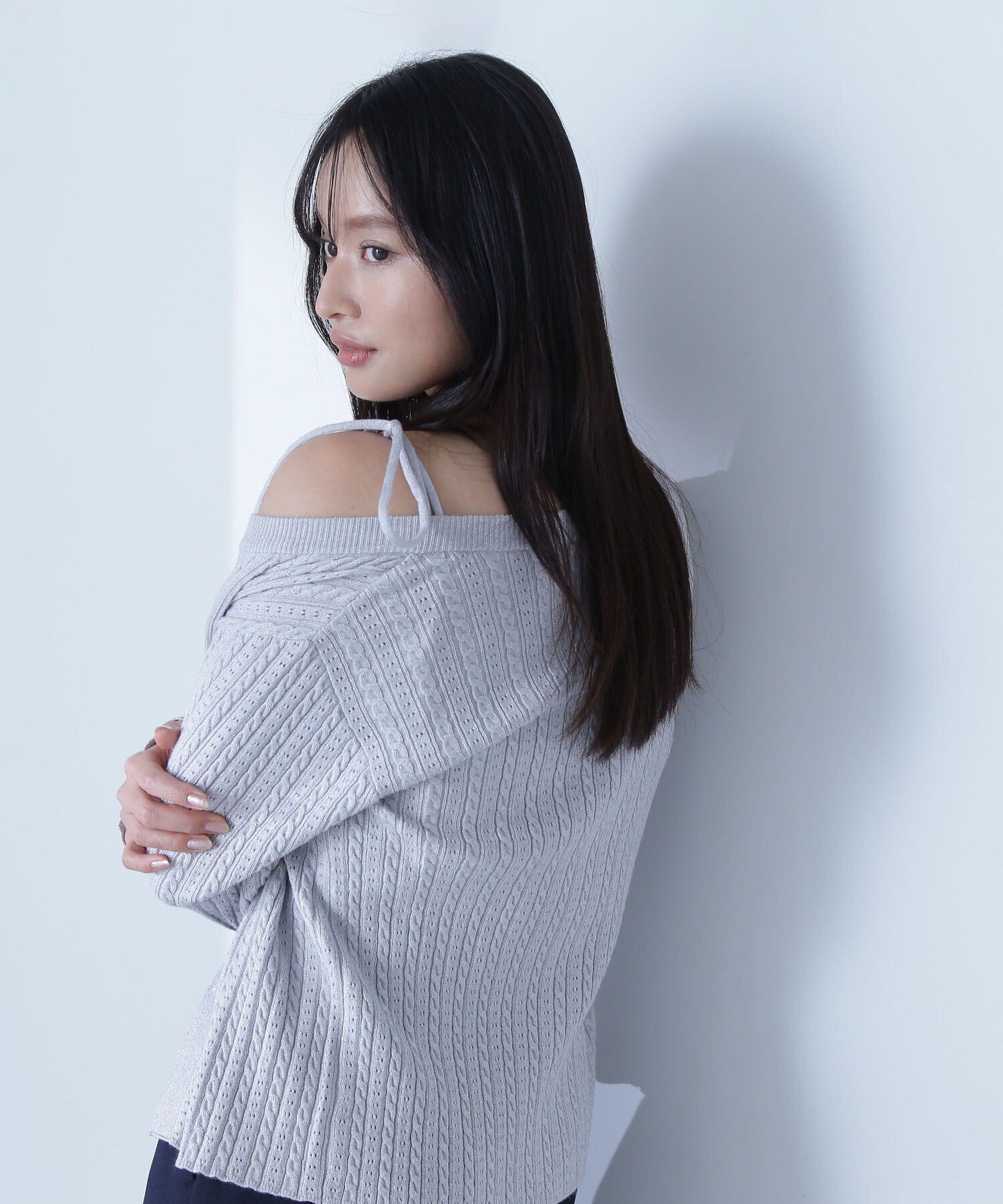  「ラメケーブルカーデ＆ビスチェ」|ニット・セーター|