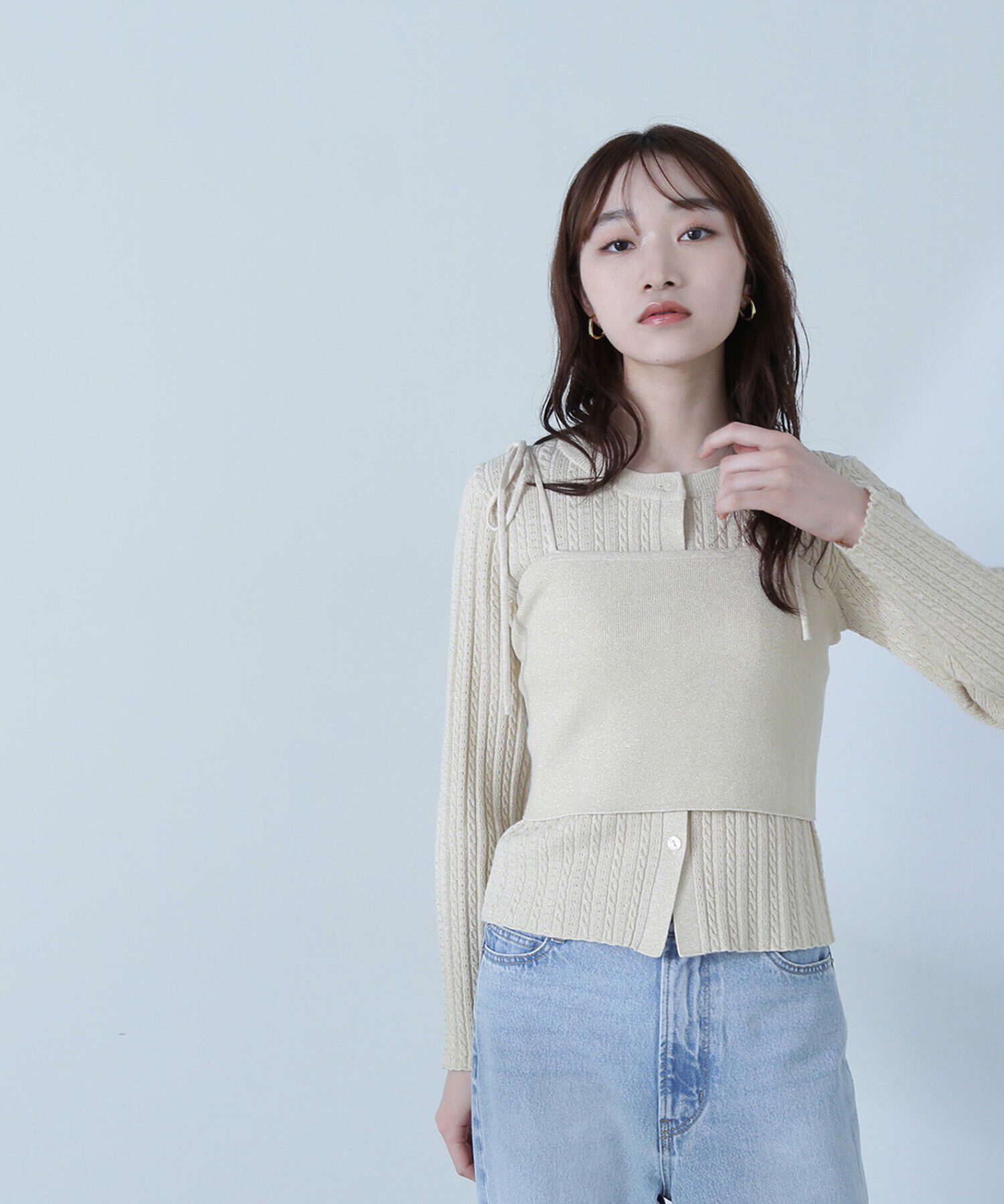  「ラメケーブルカーデ＆ビスチェ」|ニット・セーター|