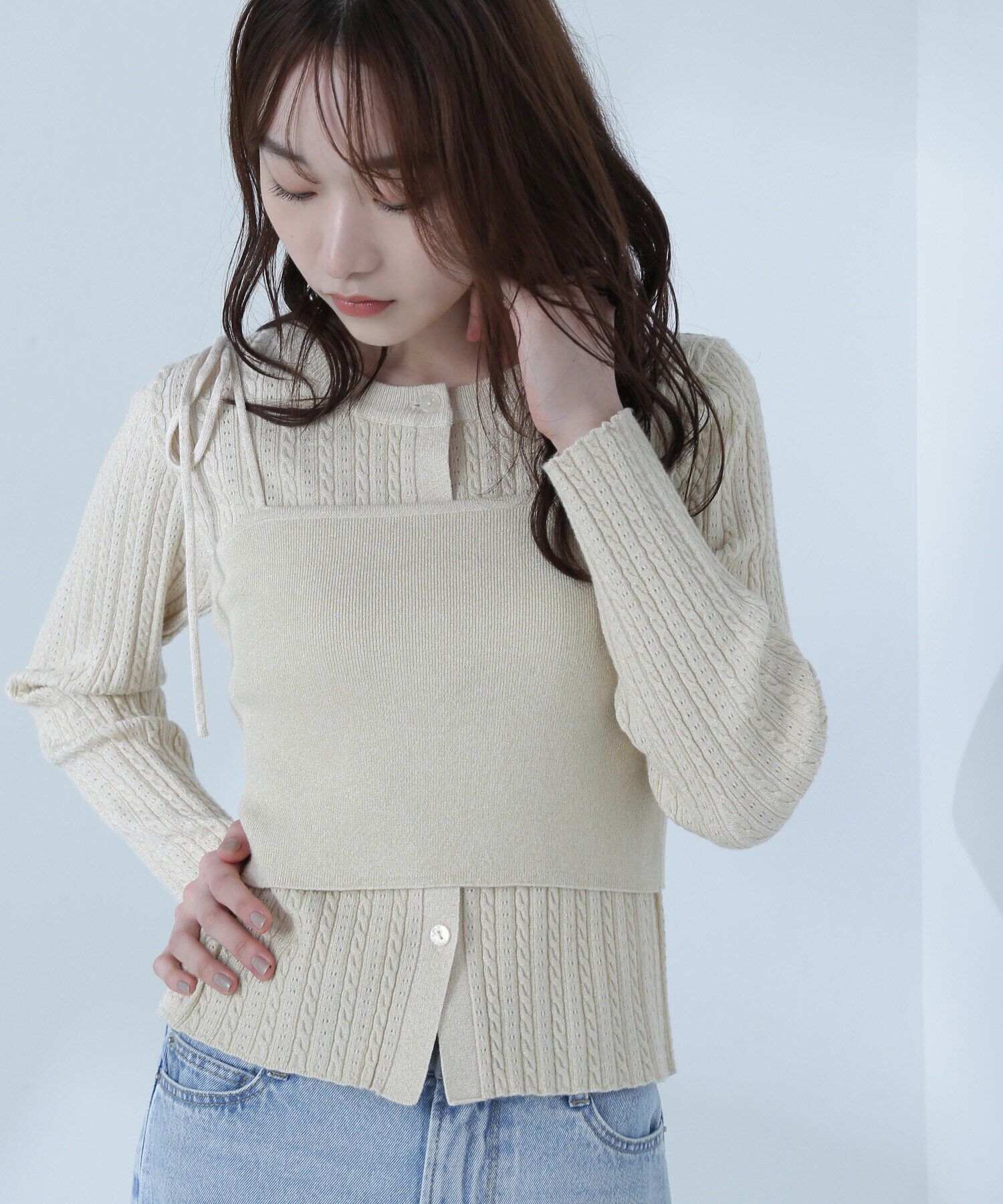  「ラメケーブルカーデ＆ビスチェ」|ニット・セーター|