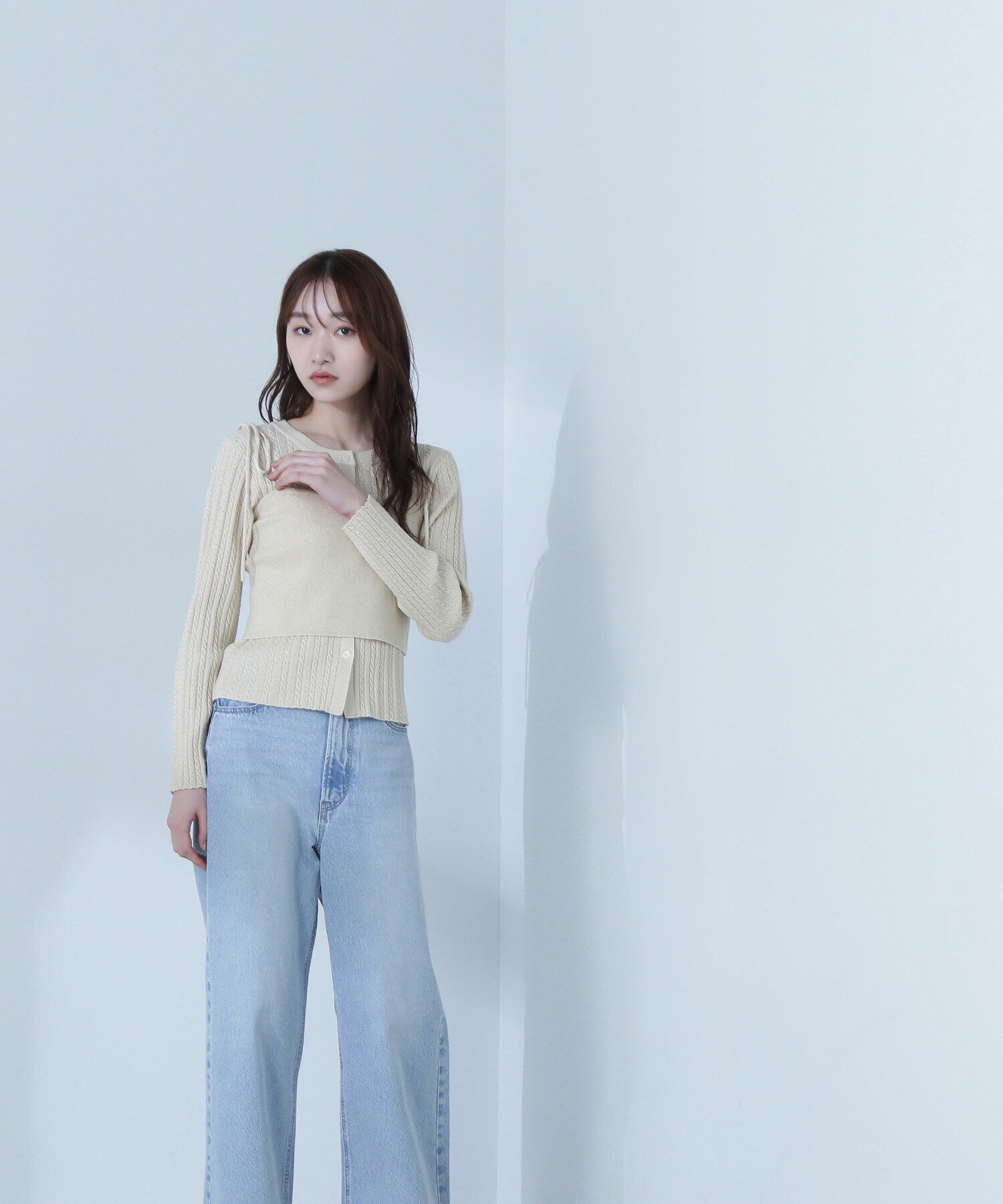  「ラメケーブルカーデ＆ビスチェ」|ニット・セーター|