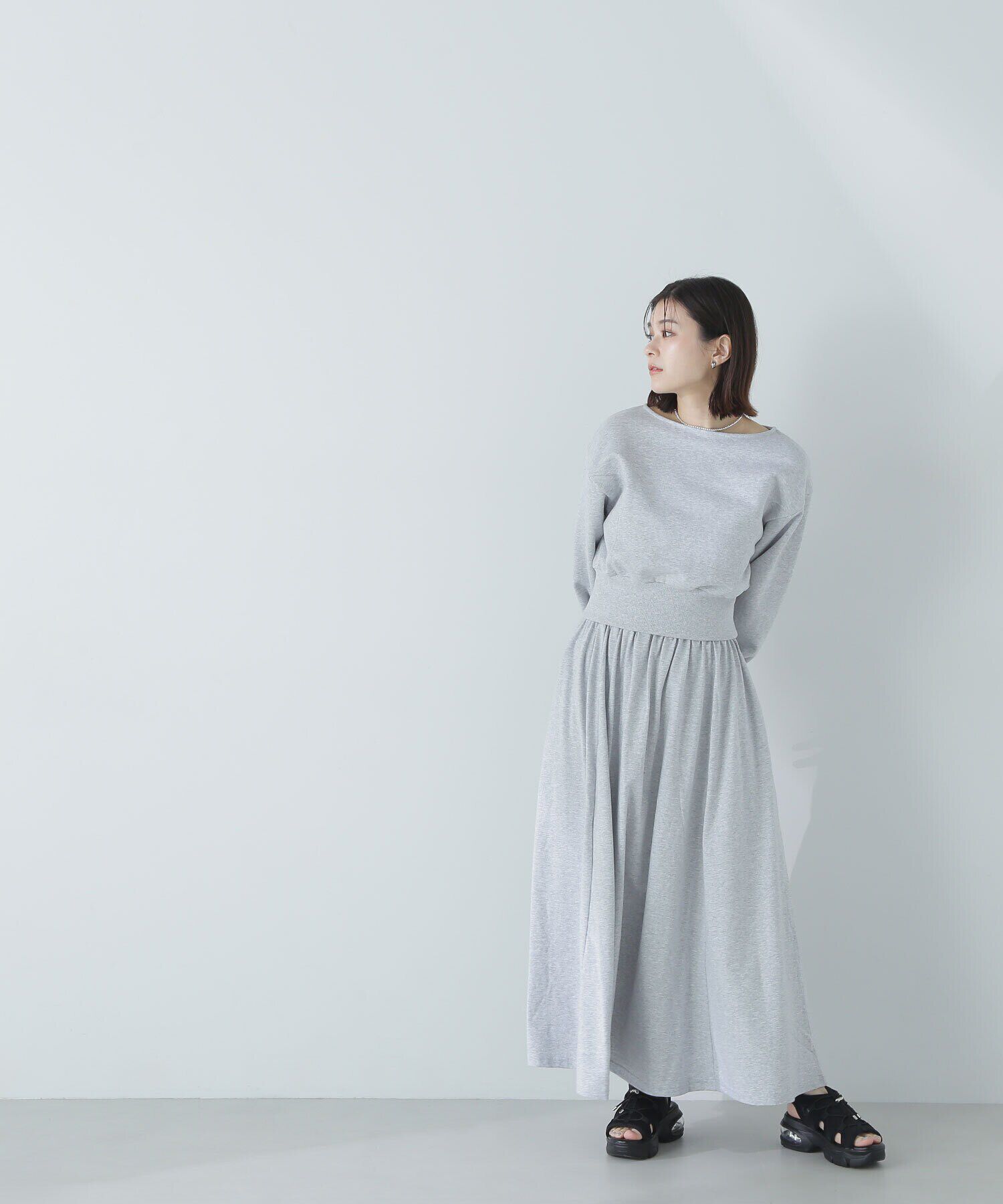  「裏毛トップス＆フレアスカート」|ワンピース|杢ライドグレ