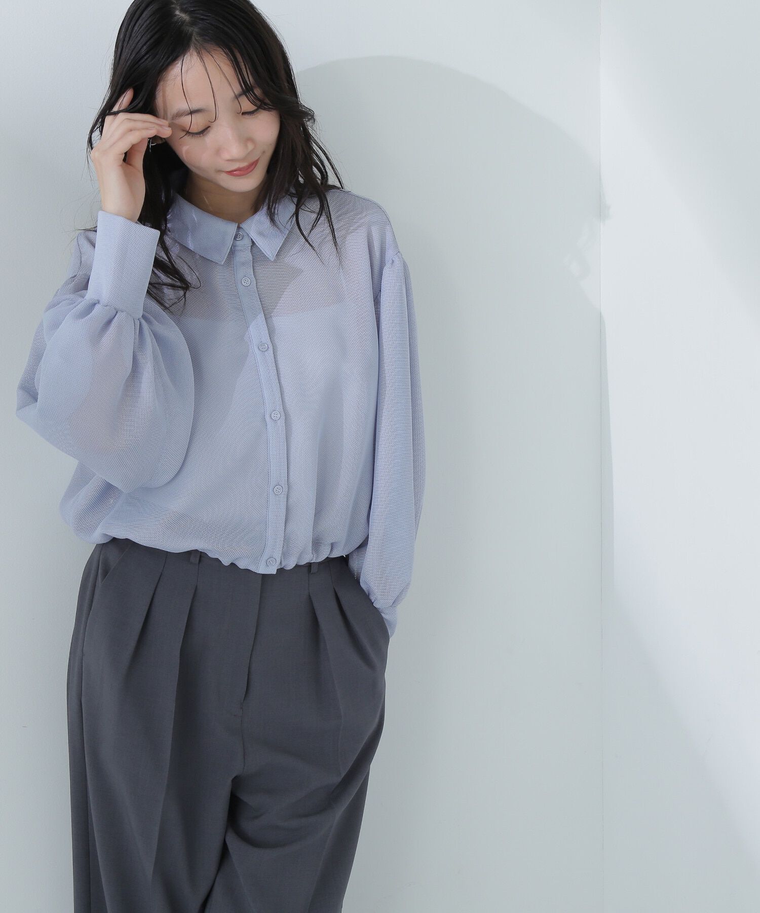  「シャツカラーメッシュブルゾン」|ブルゾン・スタジャン|ブルー