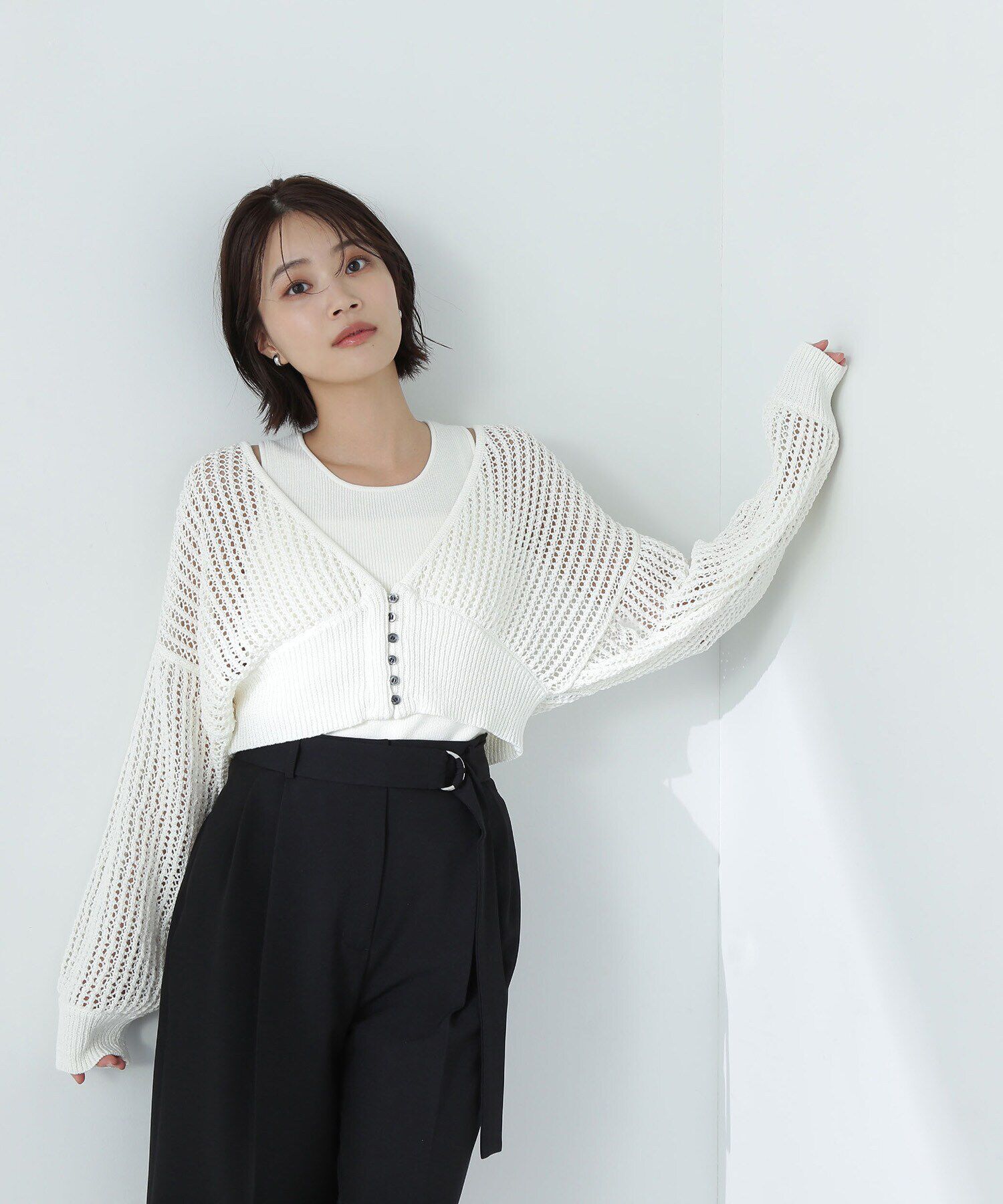 「アメスリレイヤードメッシュカーディガン」|ニット・セーター|
