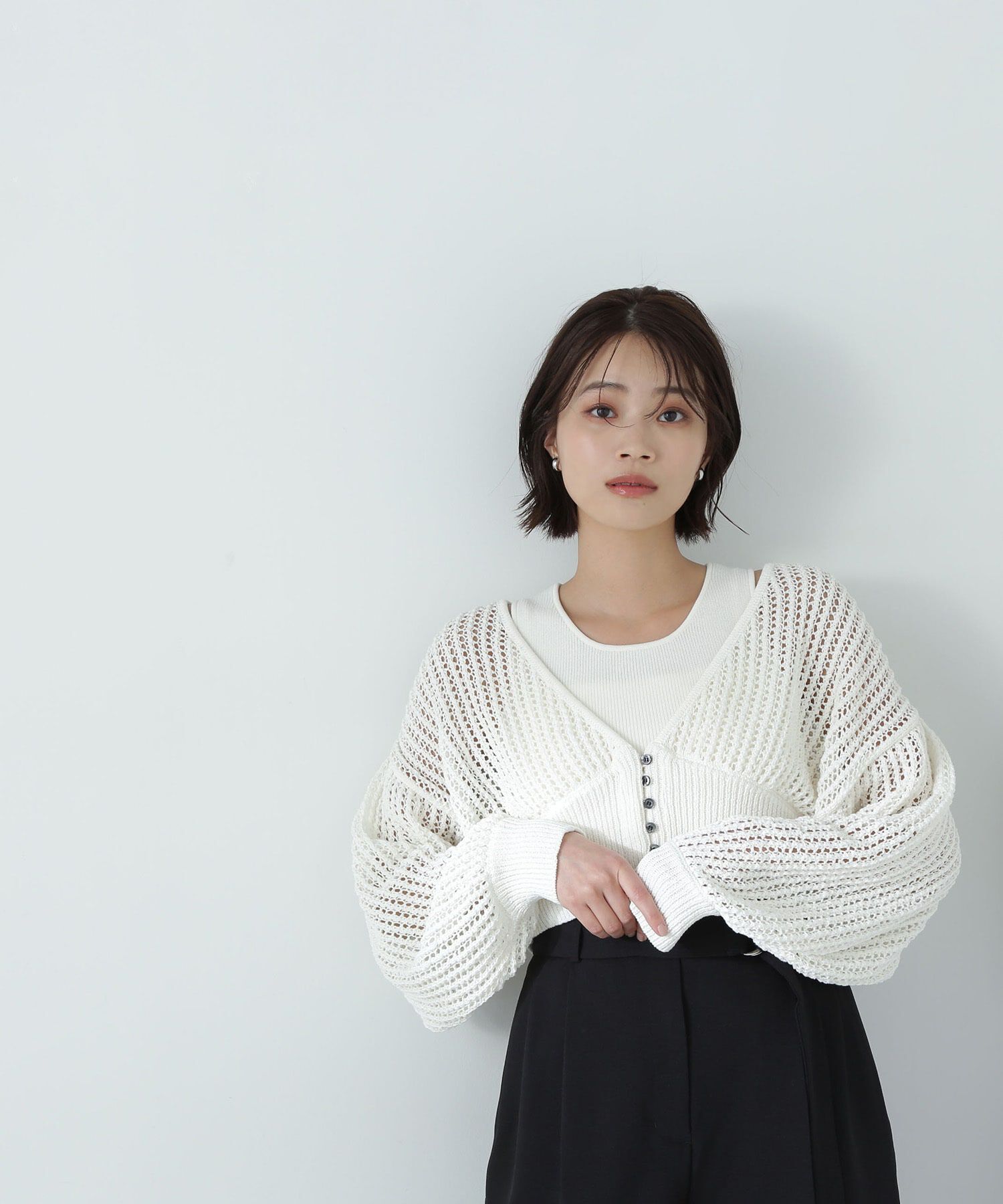  「アメスリレイヤードメッシュカーディガン」|ニット・セーター|