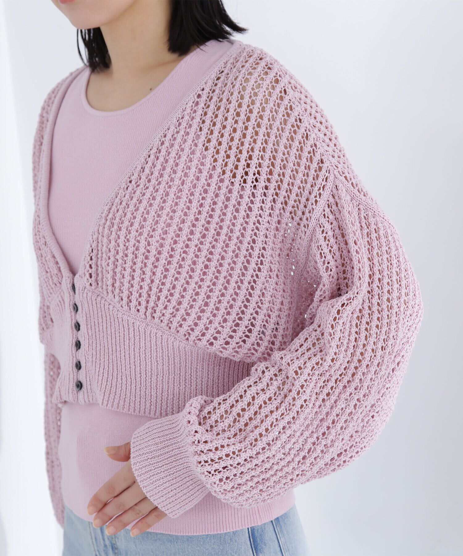  「アメスリレイヤードメッシュカーディガン」|ニット・セーター|