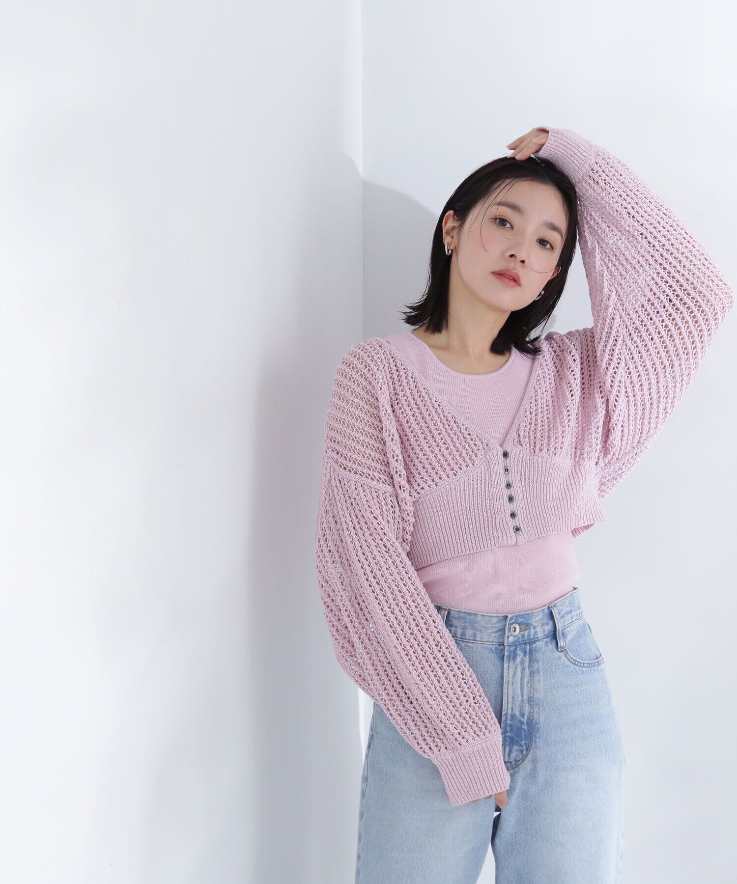  「アメスリレイヤードメッシュカーディガン」|ニット・セーター|