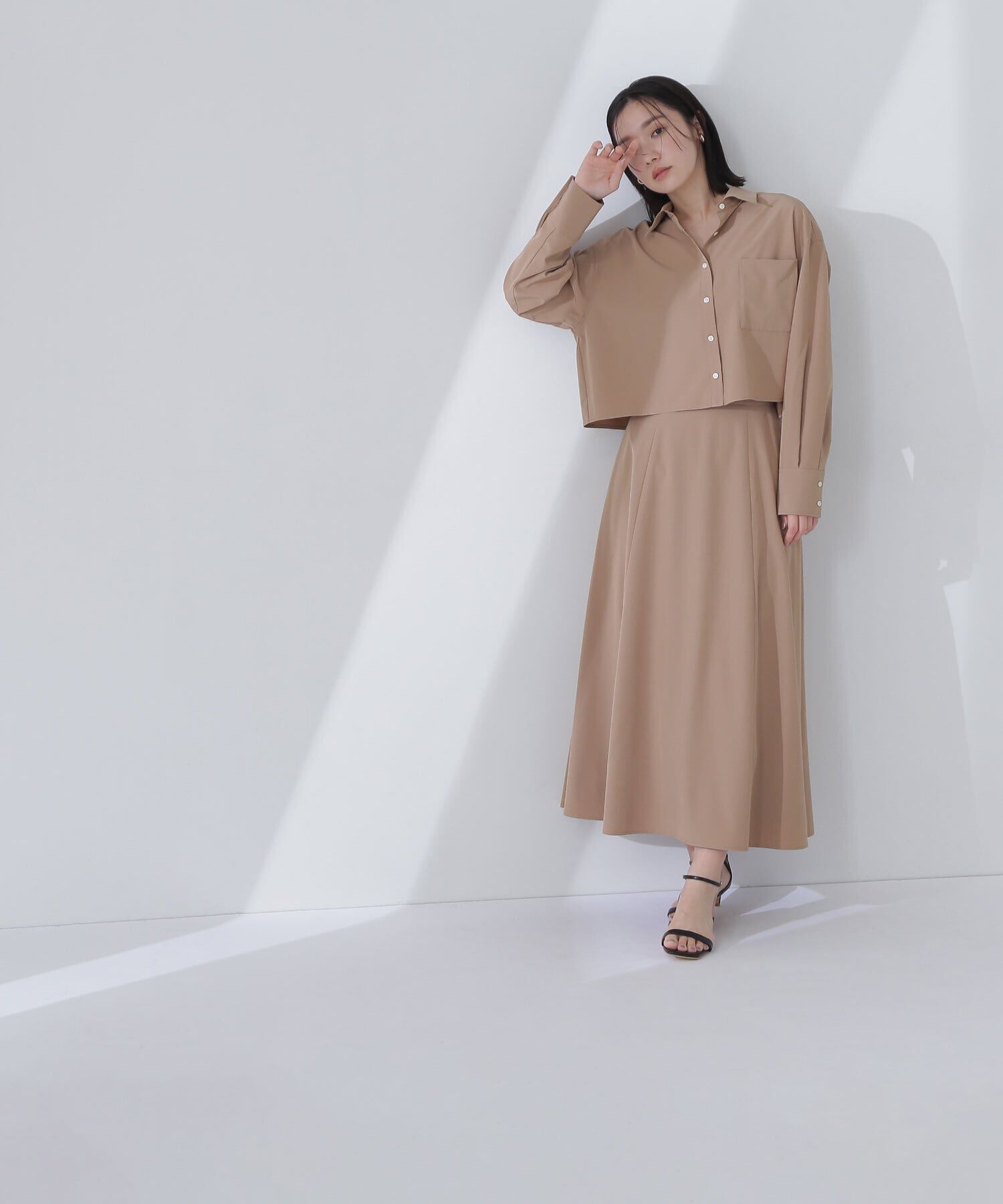  「クロップドシャツ＆フレアスカート」|ワンピース|