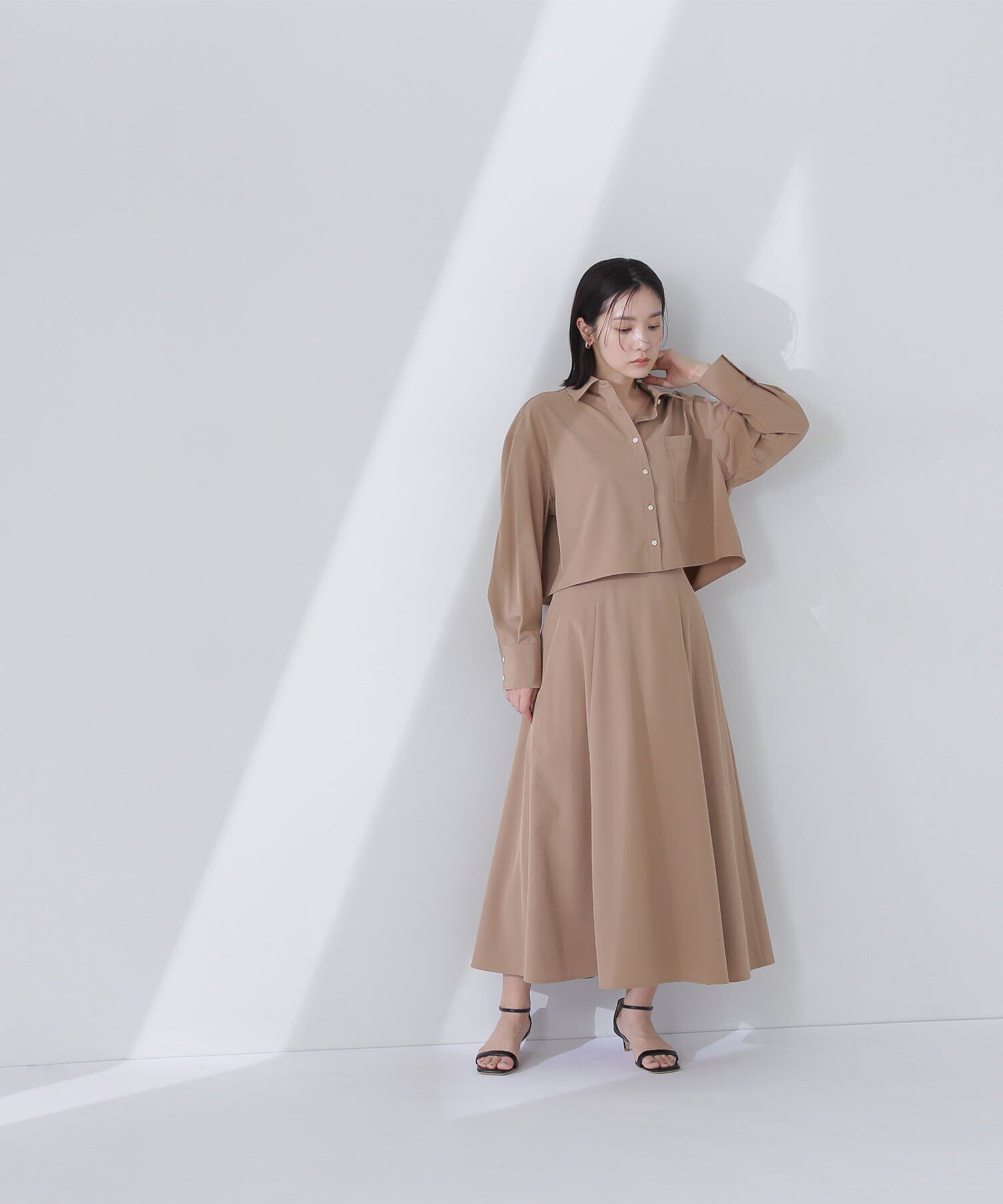  「クロップドシャツ＆フレアスカート」|ワンピース|