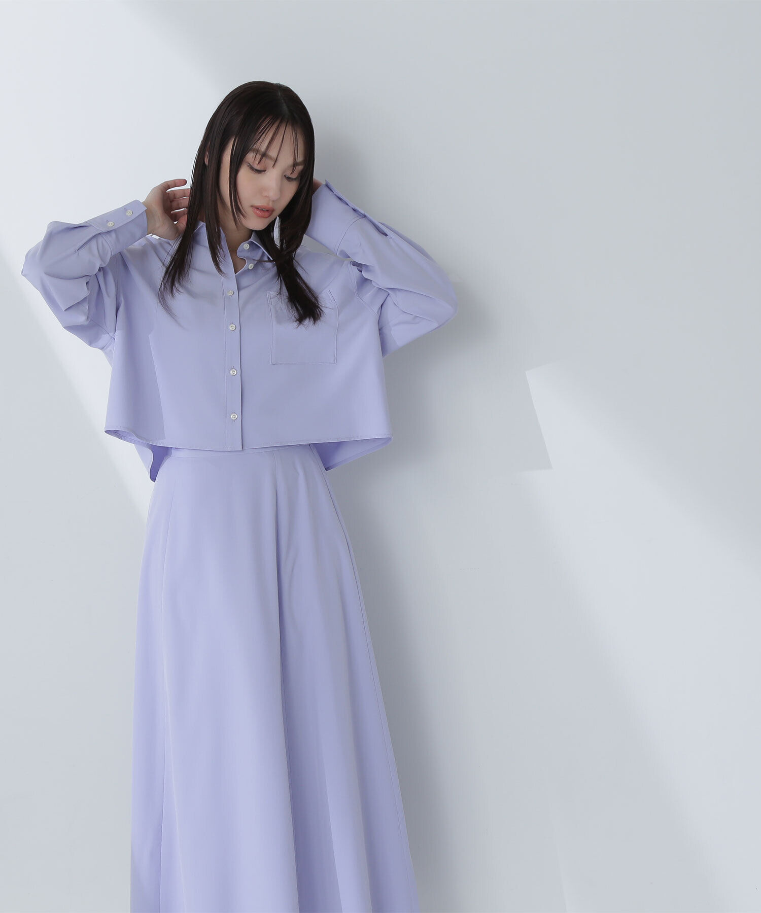  「クロップドシャツ＆フレアスカート」|ワンピース|