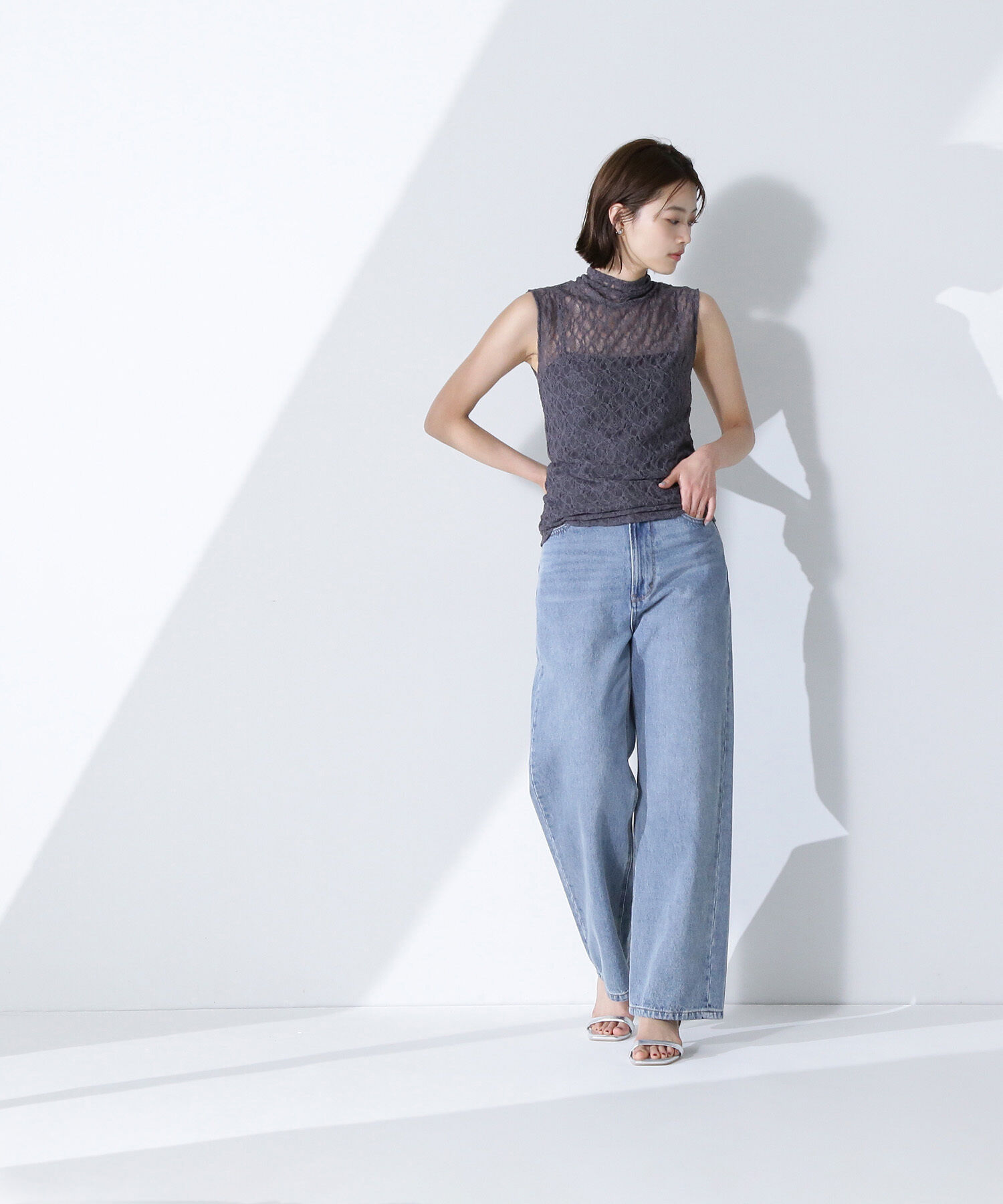  「ハイネックシアーレースノースリーブカットソー」|Tシャツ・カットソー|