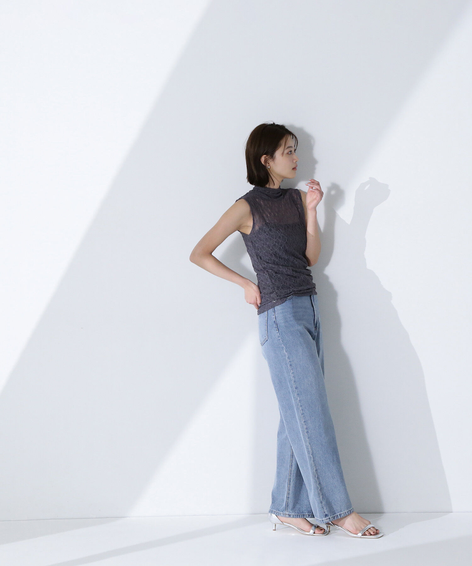  「ハイネックシアーレースノースリーブカットソー」|Tシャツ・カットソー|