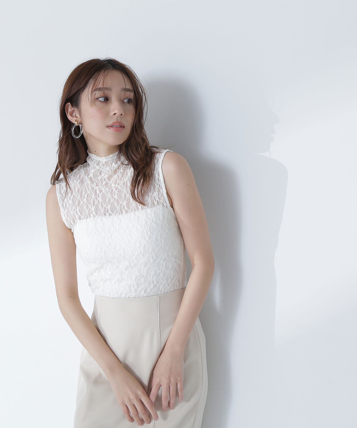  「ハイネックシアーレースノースリーブカットソー」|Tシャツ・カットソー|