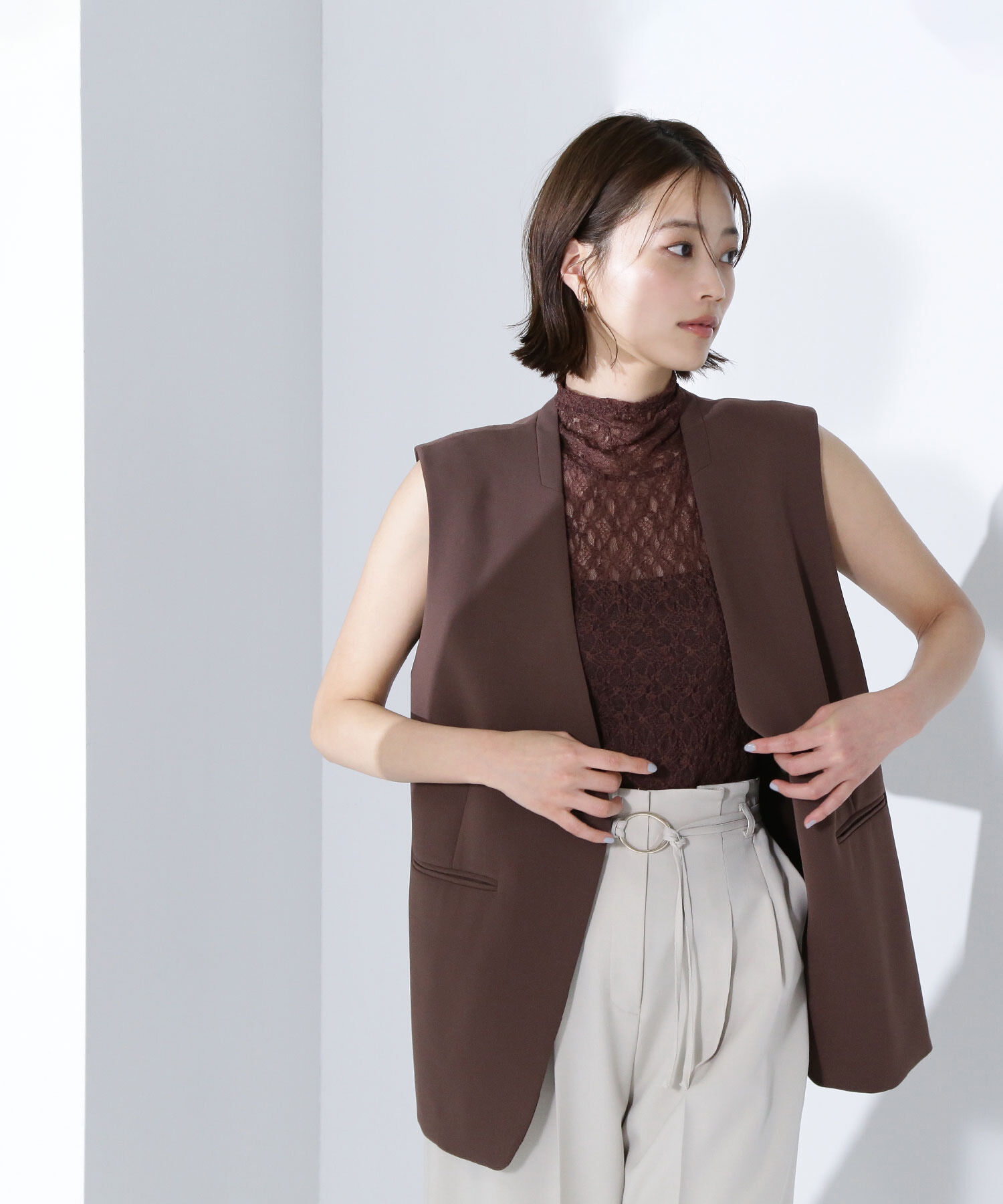  「ハイネックシアーレースノースリーブカットソー」|Tシャツ・カットソー|