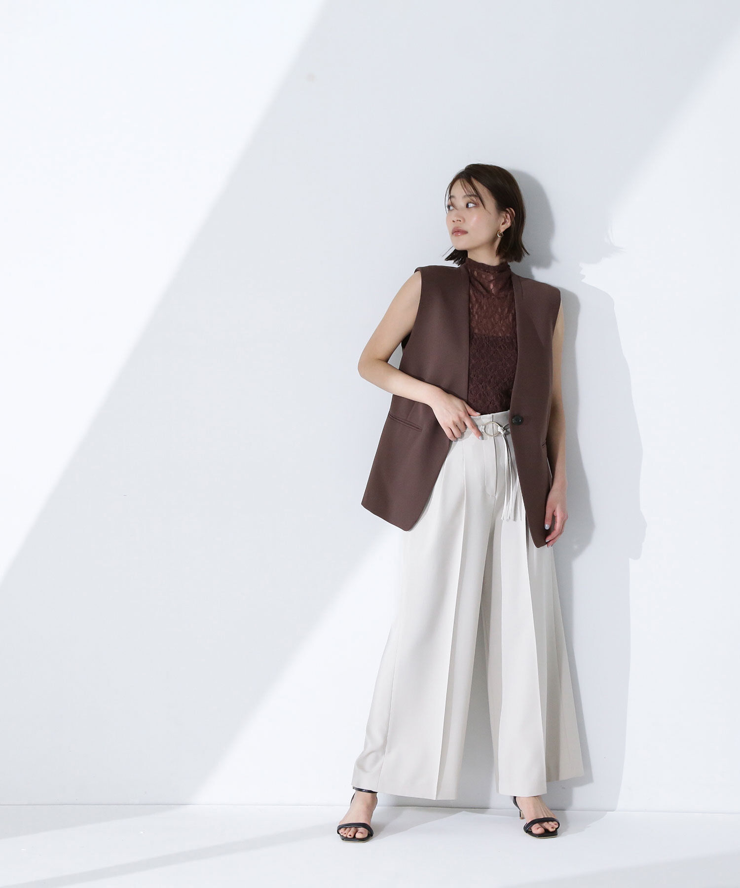  「ハイネックシアーレースノースリーブカットソー」|Tシャツ・カットソー|