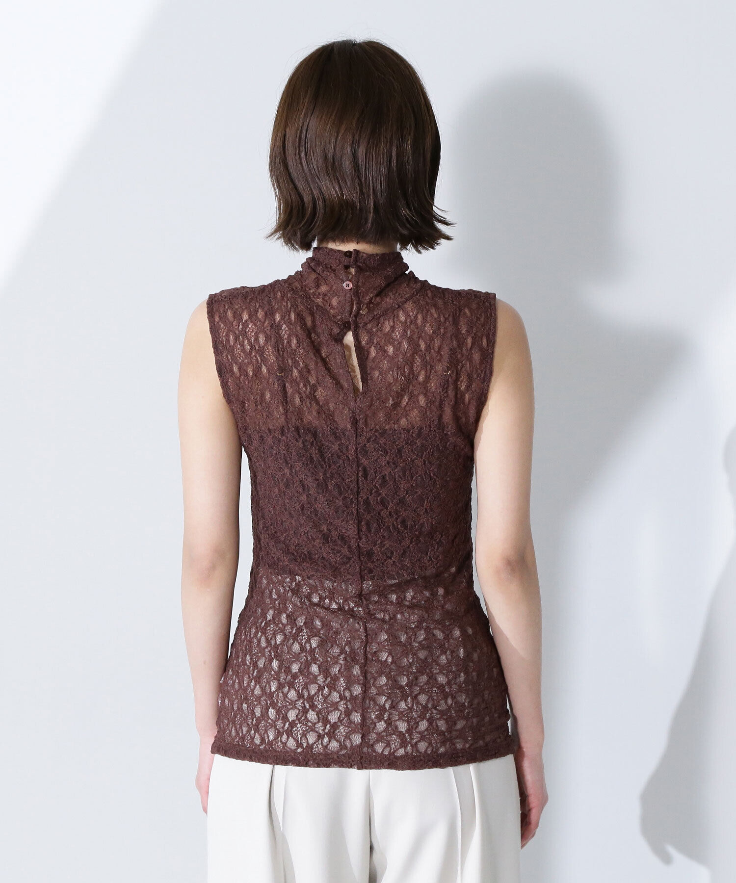  「ハイネックシアーレースノースリーブカットソー」|Tシャツ・カットソー|