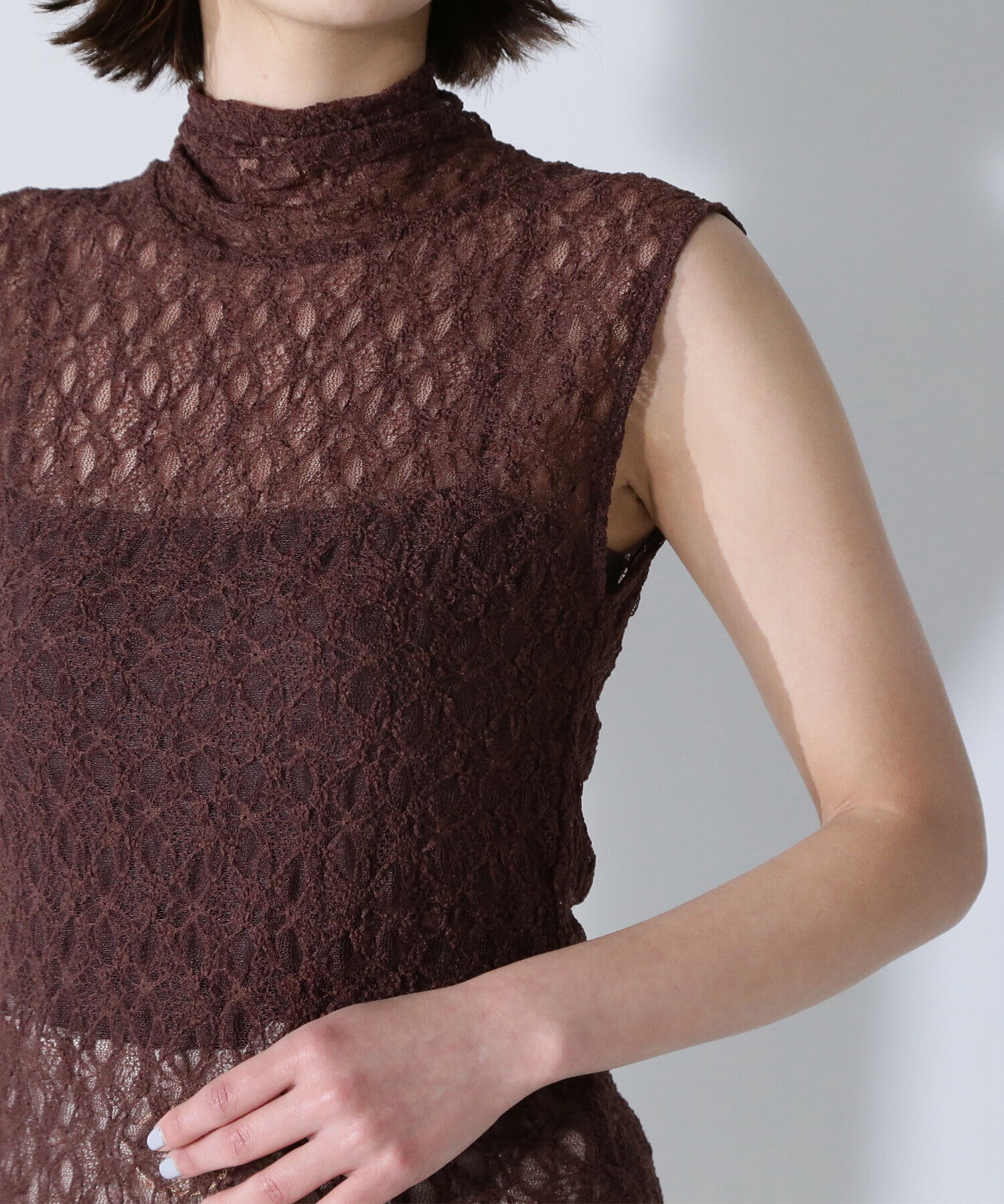  「ハイネックシアーレースノースリーブカットソー」|Tシャツ・カットソー|