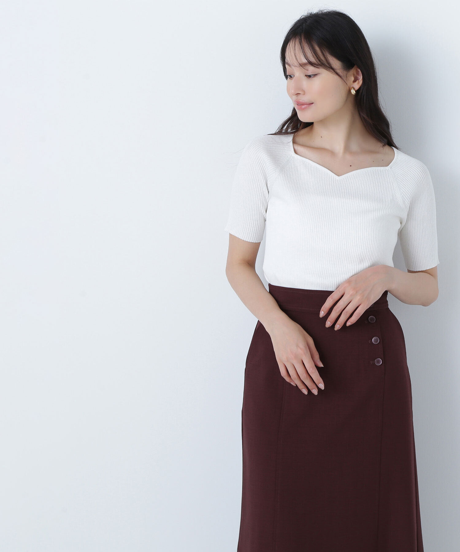  「ラグランハートネックニット」|ニット・セーター|オフホワイト1