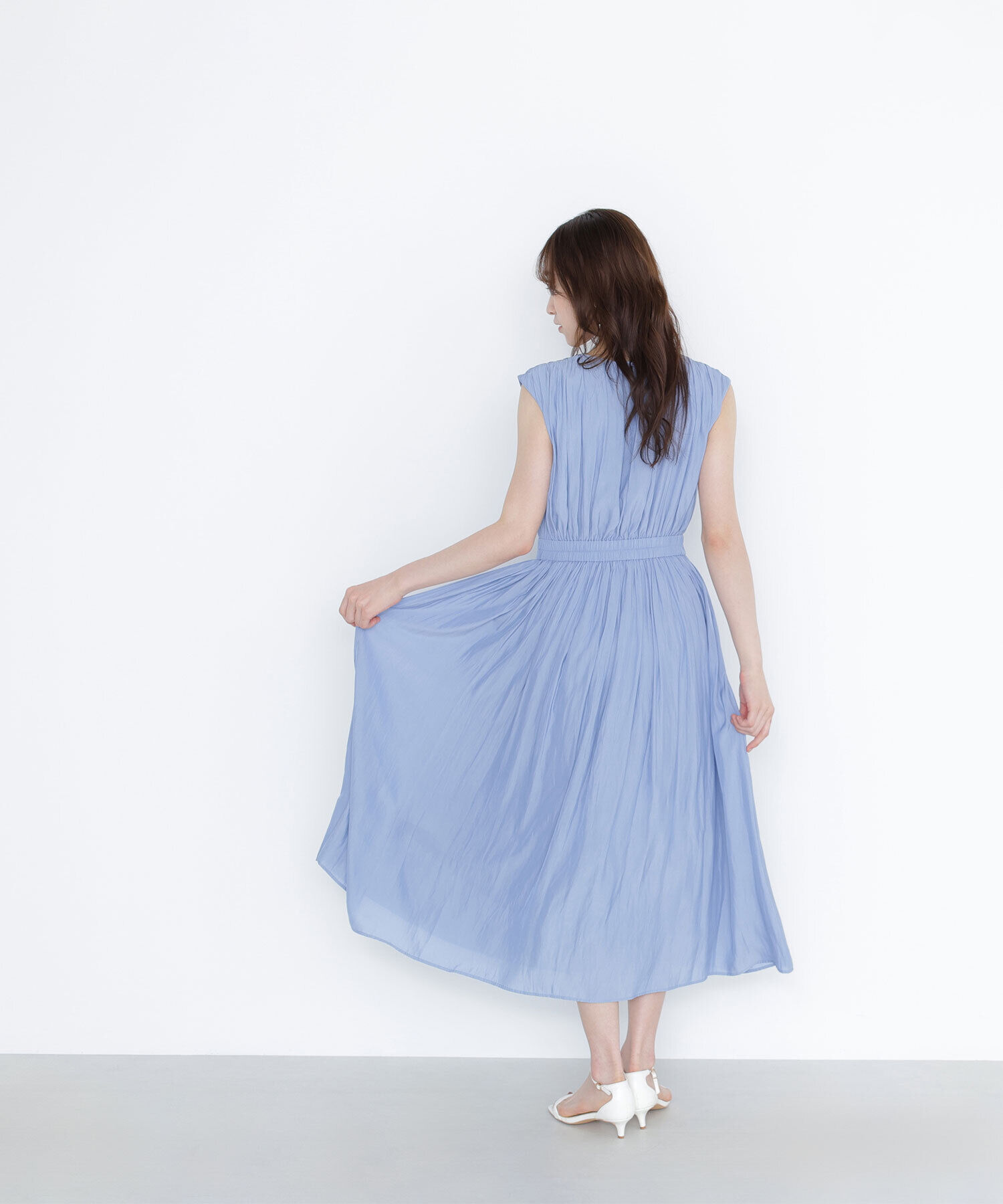  「割繊サテンギャザーワンピース」|ワンピース|