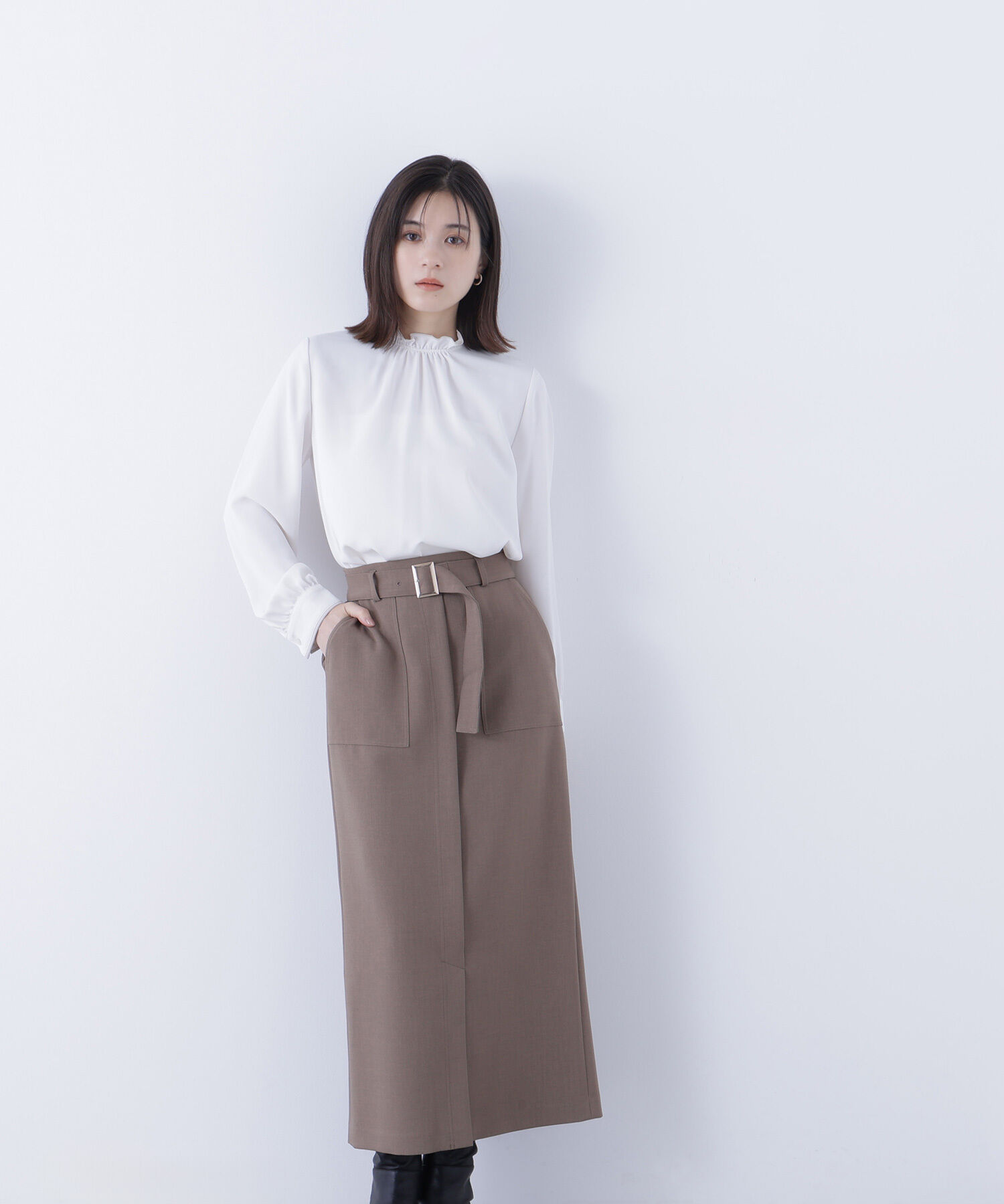  「ベルテッドアウトポケットナロースカート」|スカート|