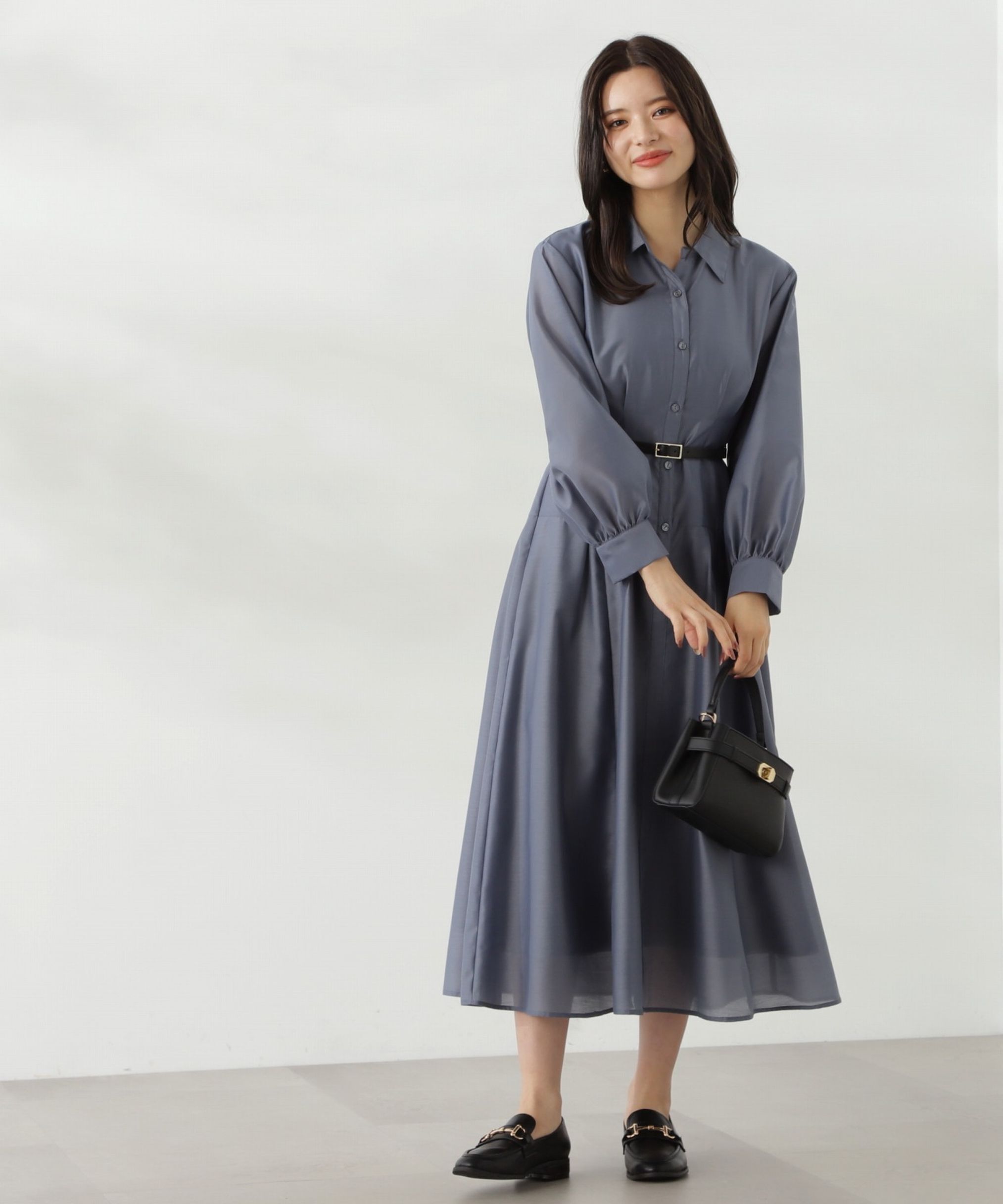 PROPORTION BODY DRESSING「切り替えタックシャツワンピース24AW」|ワンピース|ブルー