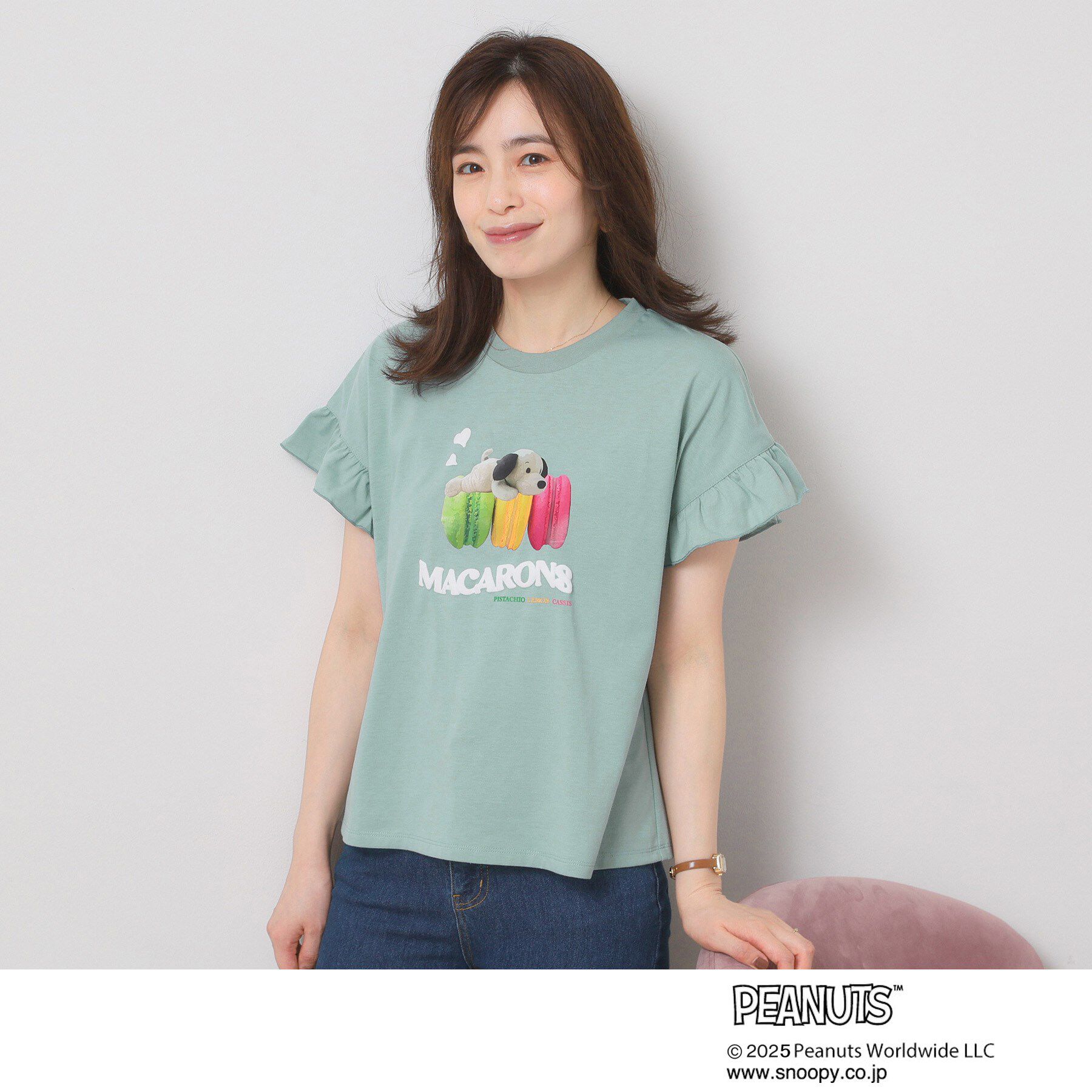 ITS&rsquo;DEMO「PEANUTS別注フリル袖Tシャツ」|Tシャツ・カットソー|ミントグリーン(02