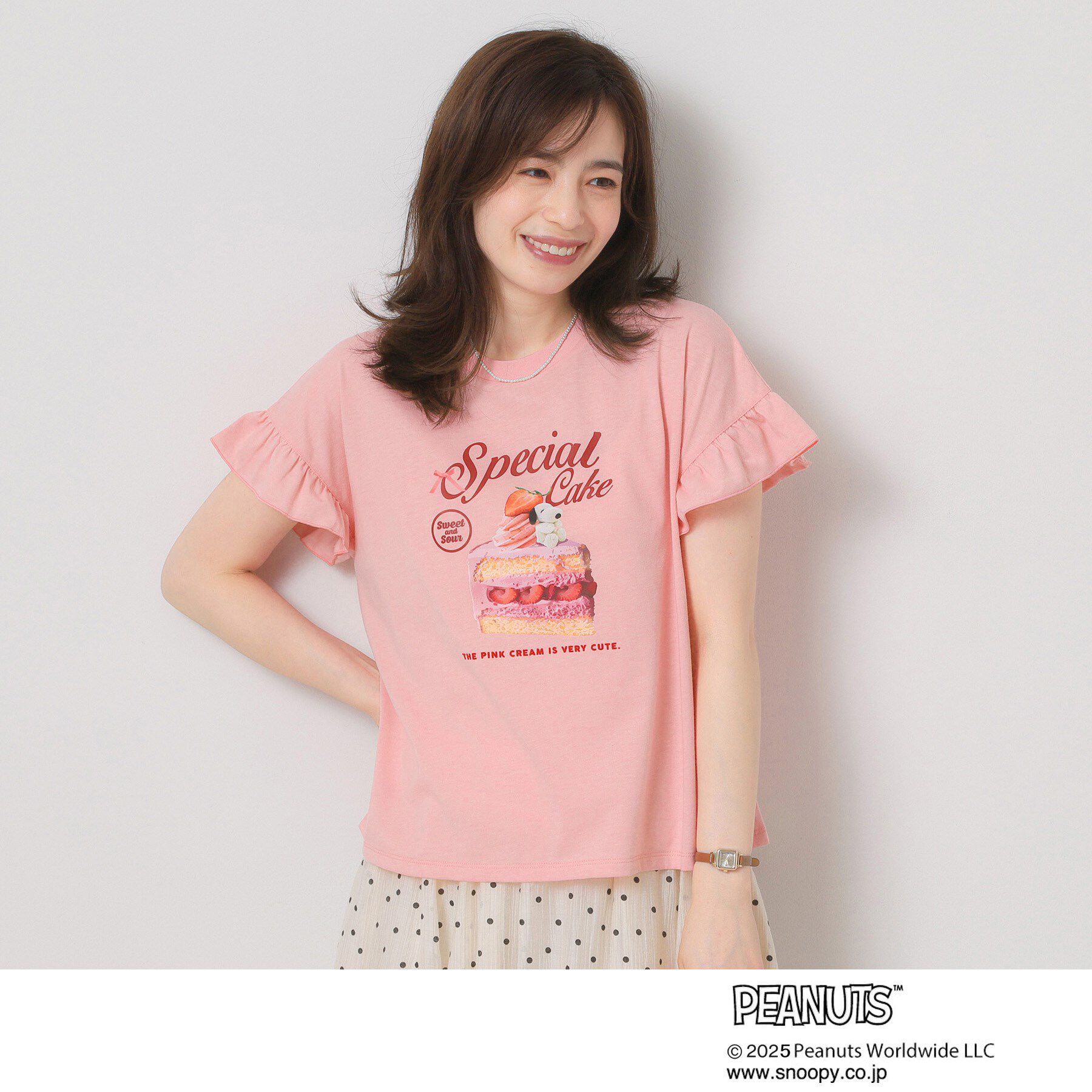 ITS&rsquo;DEMO「PEANUTS別注フリル袖Tシャツ」|Tシャツ・カットソー|ピンク(071)