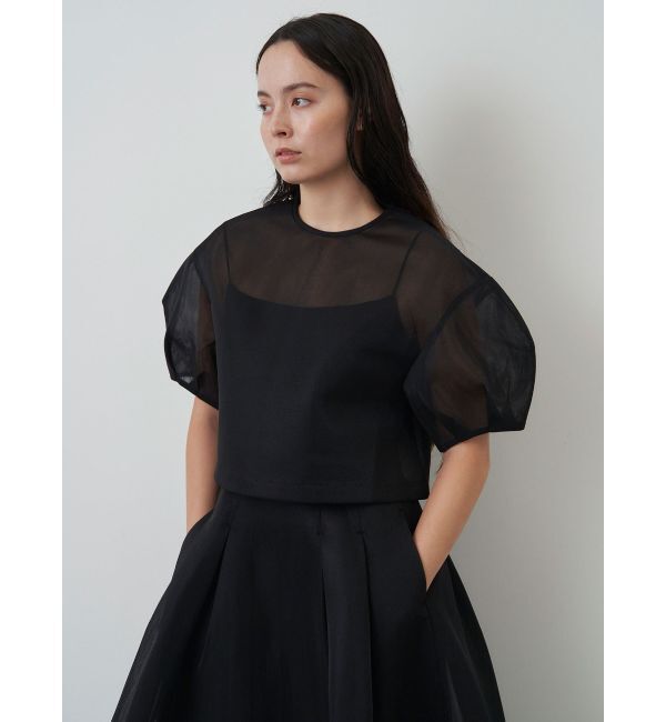 ELENDEEK「MESH BONDING CROPPED TOP」|シャツ・ブラウス|ブラック