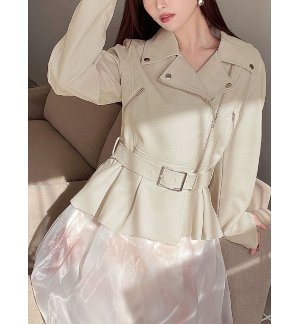 RESEXXY「ペプラムライダースジャケット」|ライダースジャケット|ベージュ