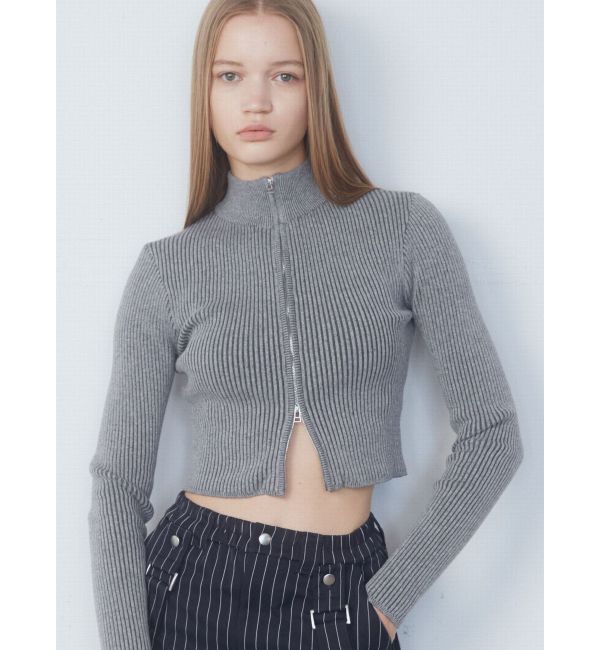 EMODA「プレーティングリブジップニット」|ニット・セーター|グレー
