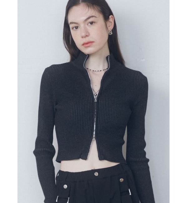 EMODA「プレーティングリブジップニット」|ニット・セーター|ブラック