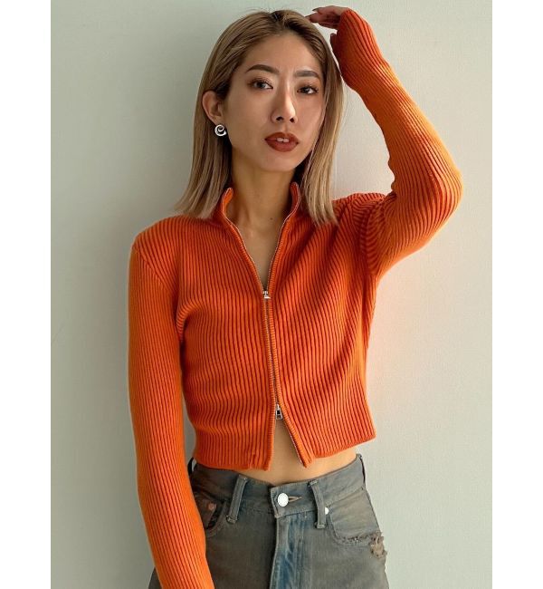 EMODA「プレーティングリブジップニット」|ニット・セーター|オレンジ