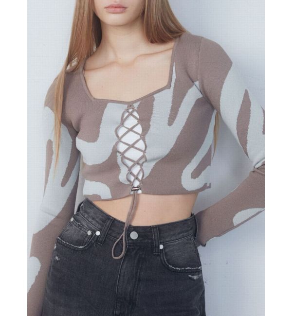 EMODA「フロントレースフィットニット」|ニット・セーター|ブラウン