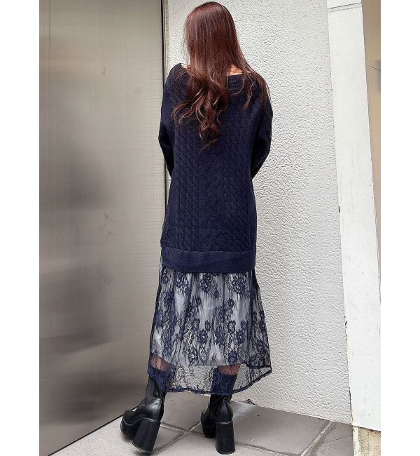 MERCURYDUO「レースドッキングケーブルニットワンピース」|ワンピース|