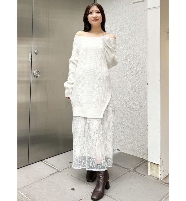 MERCURYDUO「レースドッキングケーブルニットワンピース」|ワンピース|