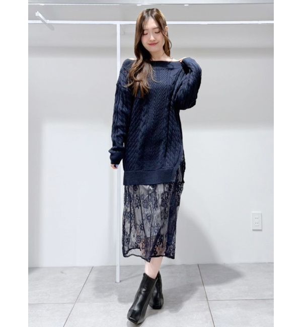 MERCURYDUO「レースドッキングケーブルニットワンピース」|ワンピース|