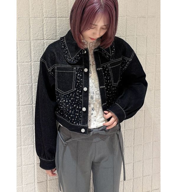 merry jenny「【セットアップ着用可能】petit flowerコンビデニムジャケット」|デニムジャケット|