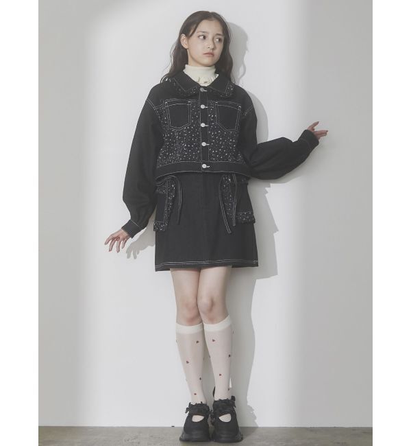 merry jenny「【セットアップ着用可能】petit flowerコンビデニムジャケット」|デニムジャケット|