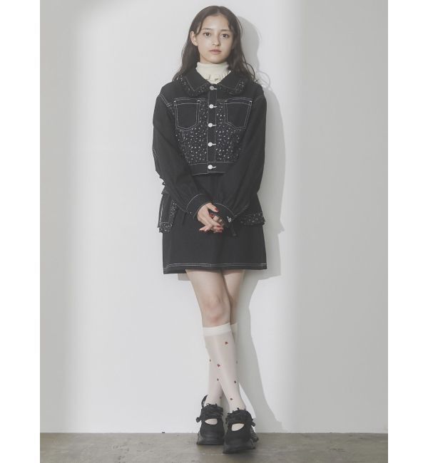 merry jenny「【セットアップ着用可能】petit flowerコンビデニムジャケット」|デニムジャケット|