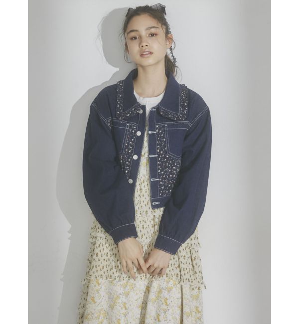 merry jenny「【セットアップ着用可能】petit flowerコンビデニムジャケット」|デニムジャケット|