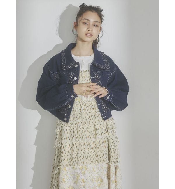 merry jenny「【セットアップ着用可能】petit flowerコンビデニムジャケット」|デニムジャケット|