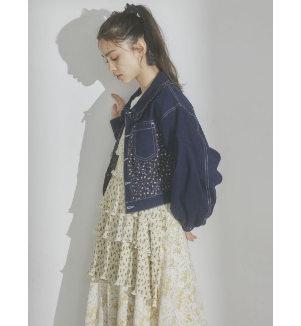 merry jenny「【セットアップ着用可能】petit flowerコンビデニムジャケット」|デニムジャケット|
