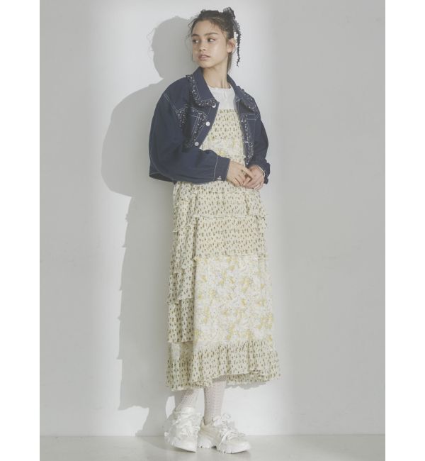 merry jenny「【セットアップ着用可能】petit flowerコンビデニムジャケット」|デニムジャケット|