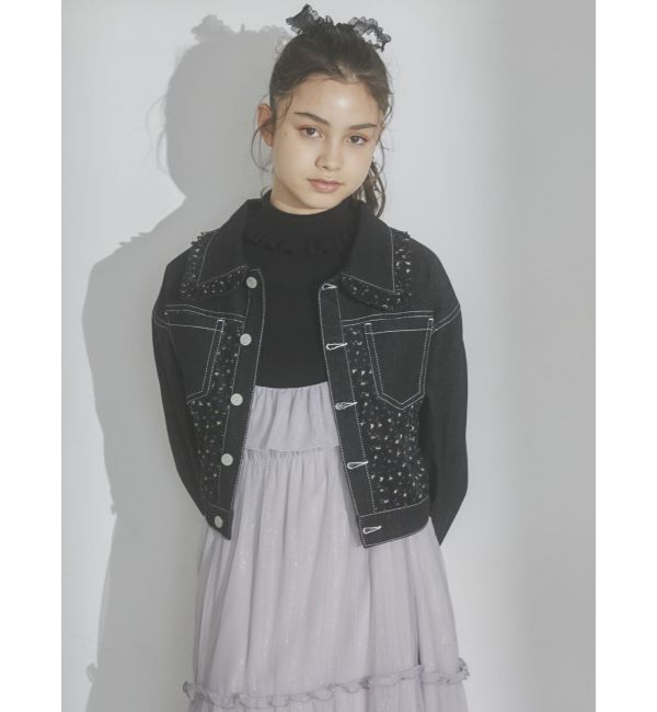 merry jenny「【セットアップ着用可能】petit flowerコンビデニムジャケット」|デニムジャケット|