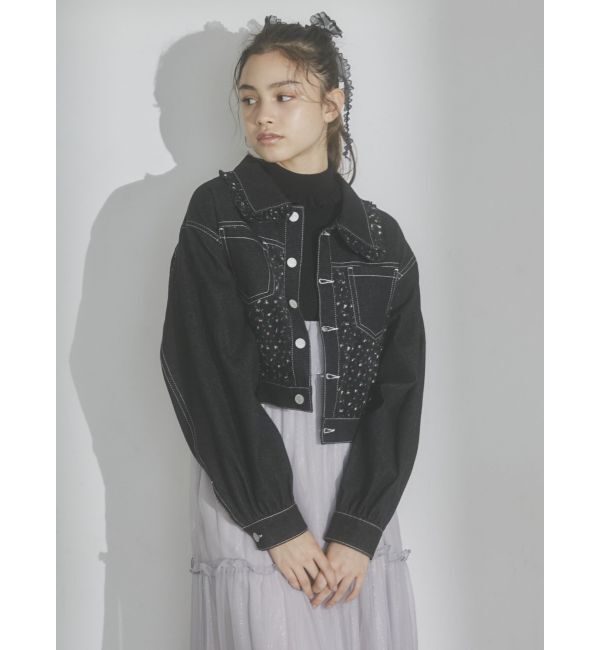 merry jenny「【セットアップ着用可能】petit flowerコンビデニムジャケット」|デニムジャケット|