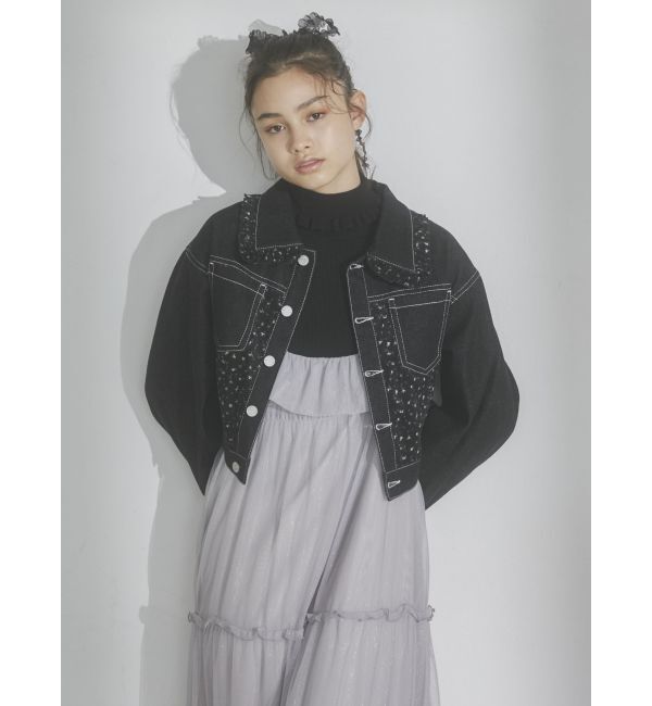 merry jenny「【セットアップ着用可能】petit flowerコンビデニムジャケット」|デニムジャケット|