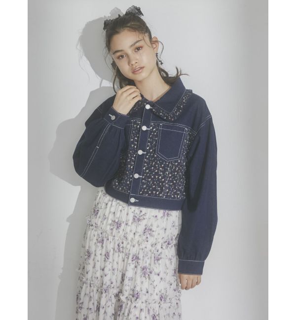 merry jenny「【セットアップ着用可能】petit flowerコンビデニムジャケット」|デニムジャケット|