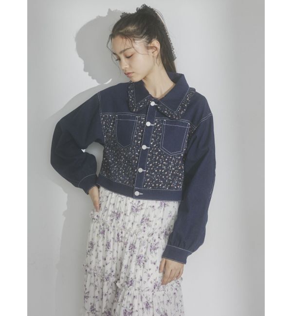 merry jenny「【セットアップ着用可能】petit flowerコンビデニムジャケット」|デニムジャケット|