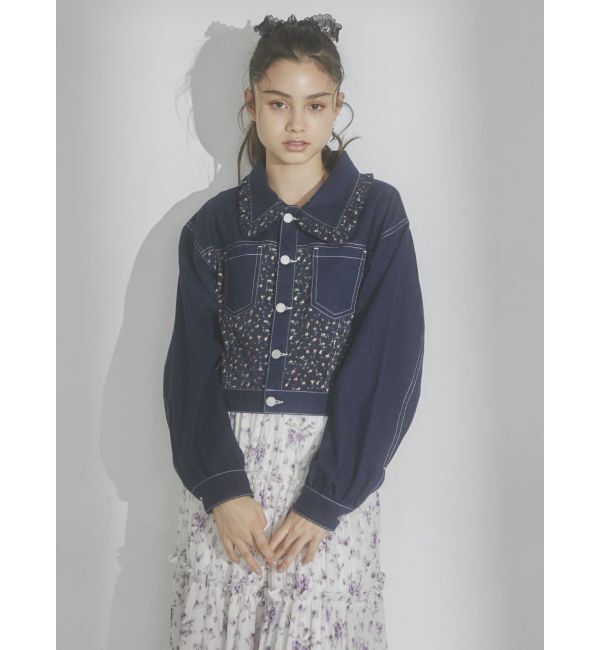 merry jenny「【セットアップ着用可能】petit flowerコンビデニムジャケット」|デニムジャケット|