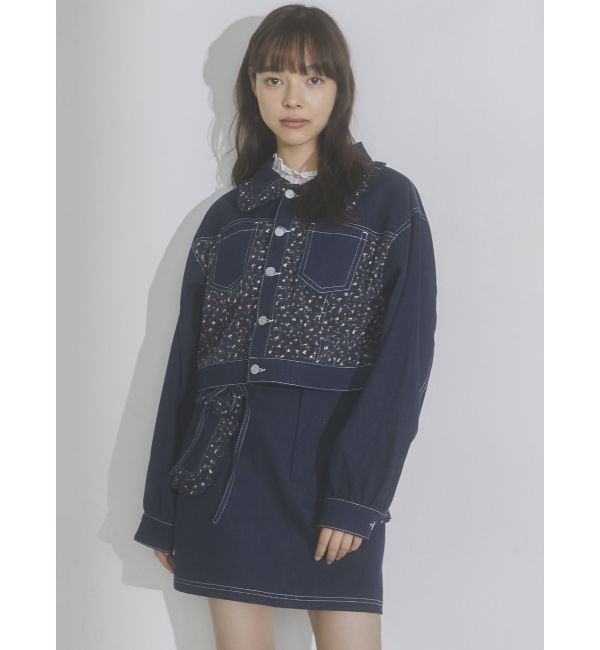 merry jenny「【セットアップ着用可能】petit flowerコンビデニムジャケット」|デニムジャケット|
